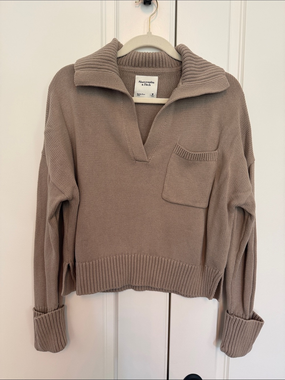 Abercrombie & Fitch Taupe Knit Popover Pullover Sweater